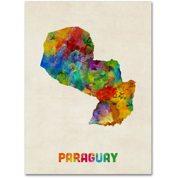 Trademark Fine Art "Paraguay Watercolor Map" Canvas Art by Michael Tompsett