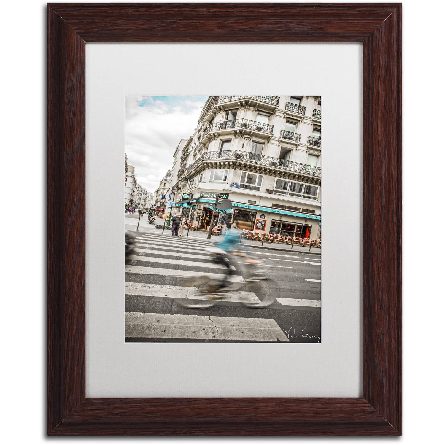 Trademark Fine Art "Paris Bicycle Rider" Canvas Art by Yale Gurney, White Matte, Wood Frame