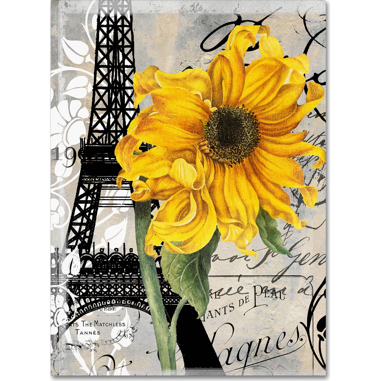 Paris Blanc Yellow Sunflower Canvas Art with Eiffel Tower