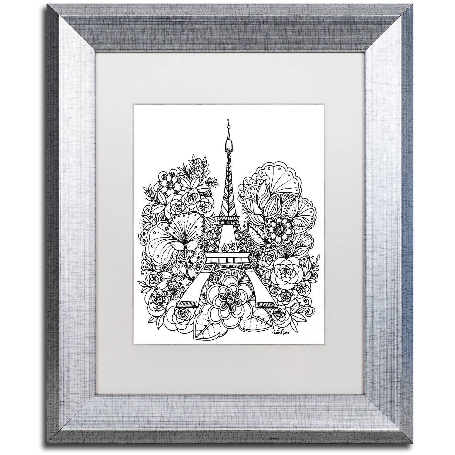 Trademark Fine Art "Paris" Canvas Art by KCDoodleArt White Matte, Silver Frame