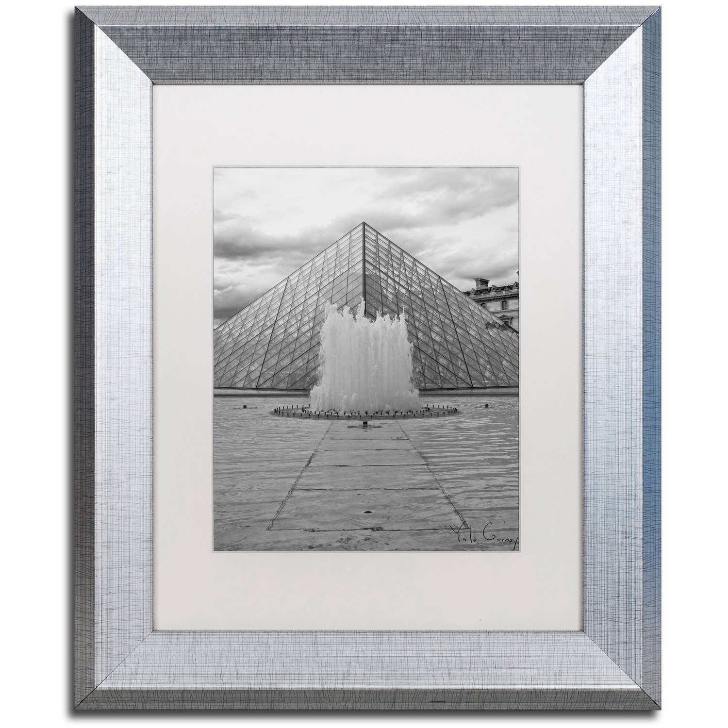 Trademark Fine Art "Paris Deux - Louvre" Canvas Art by Yale Gurney, White Matte, Silver Frame