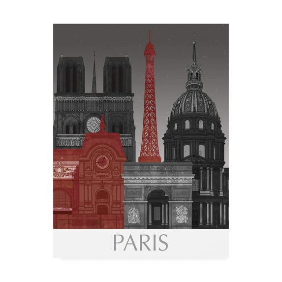 Trademark Fine Art 'Paris Elevations by Night Red' Canvas Art by Fab Funky