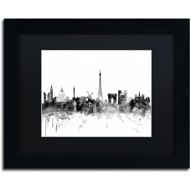 Trademark Fine Art "Paris France Skyline B&W" Canvas Art by Michael Tompsett, Black Matte, Black Frame