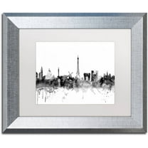 Trademark Fine Art "Paris France Skyline B&W" Canvas Art by Michael Tompsett, White Matte, Silver Frame