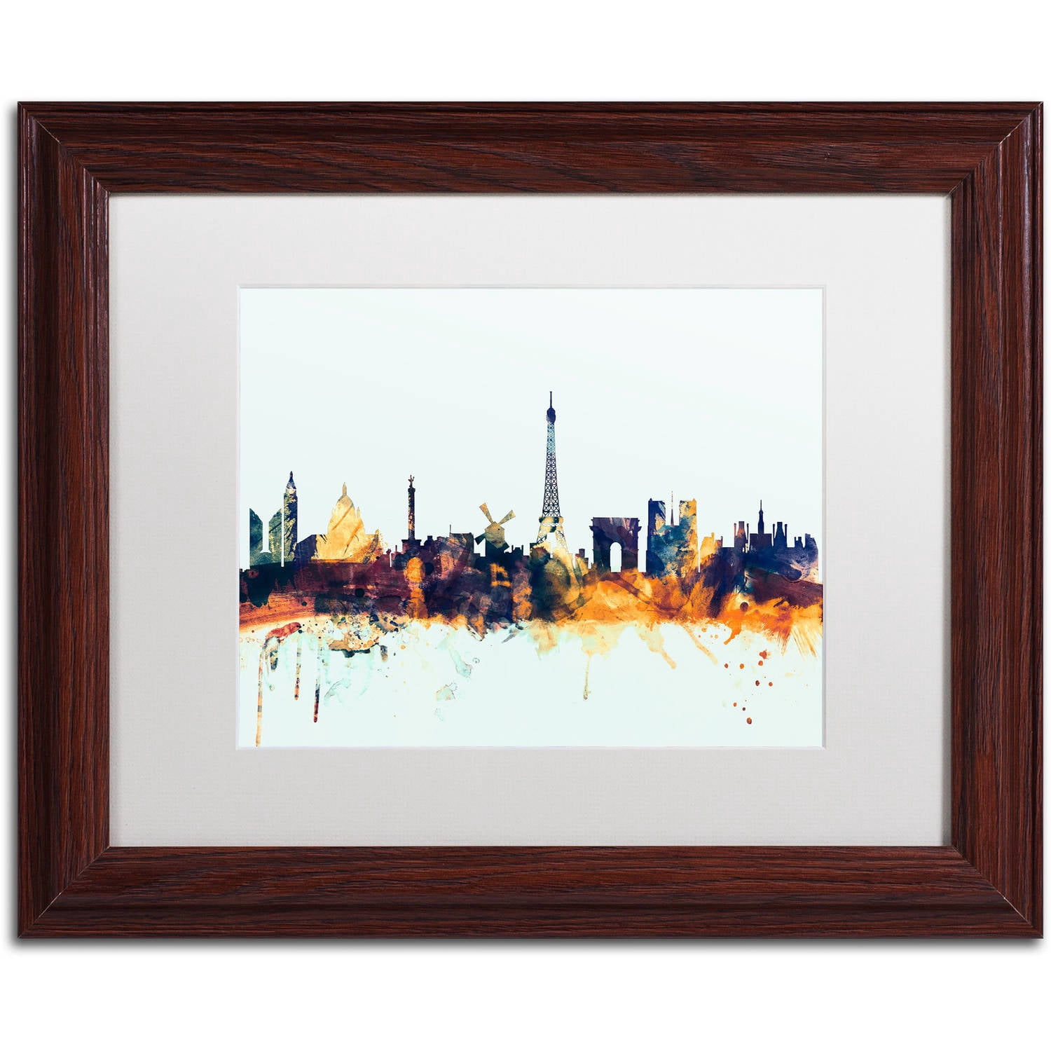 Trademark Fine Art "Paris France Skyline Blue" Canvas Art by Michael Tompsett, White Matte, Wood Frame