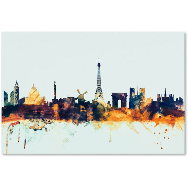 Trademark Fine Art "Paris France Skyline Blue" Canvas Art by Michael Tompsett