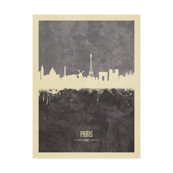 Trademark Fine Art 'Paris France Skyline Gray' Canvas Art by Michael Tompsett