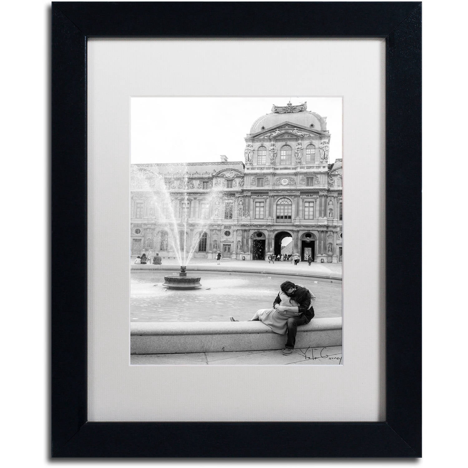 Trademark Fine Art "Paris Kiss" Canvas Art by Yale Gurney, White Matte, Black Frame