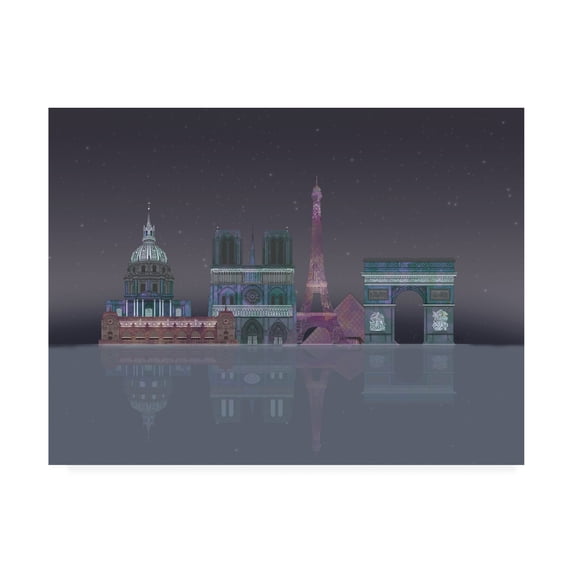 Trademark Fine Art 'Paris Skyline Night Reflections' Canvas Art by Fab Funky