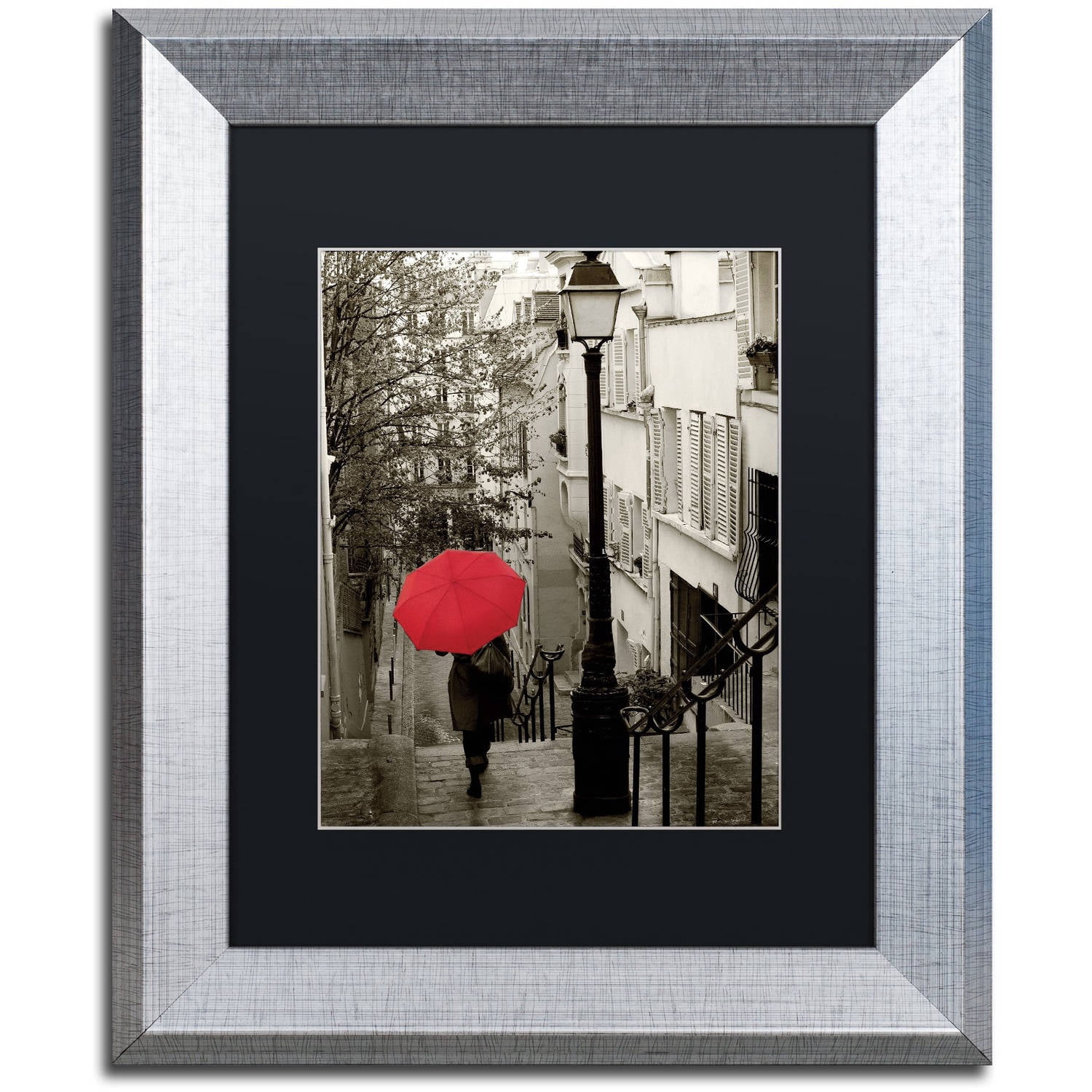 Trademark Fine Art "Paris Stroll II" Canvas Art by Sue Schlabach Black Matte, Silver Frame