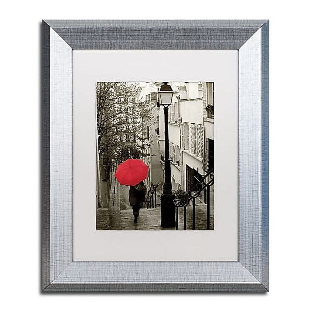 Paris Stroll II Framed Canvas Print with Silver Frame