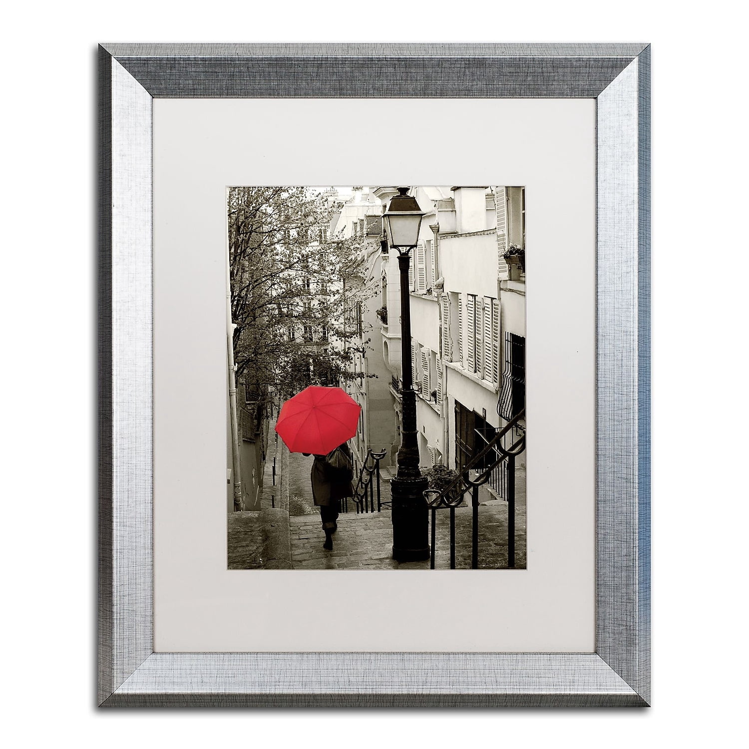 Trademark Fine Art "Paris Stroll II" Canvas Art by Sue Schlabach White Matte, Silver Frame
