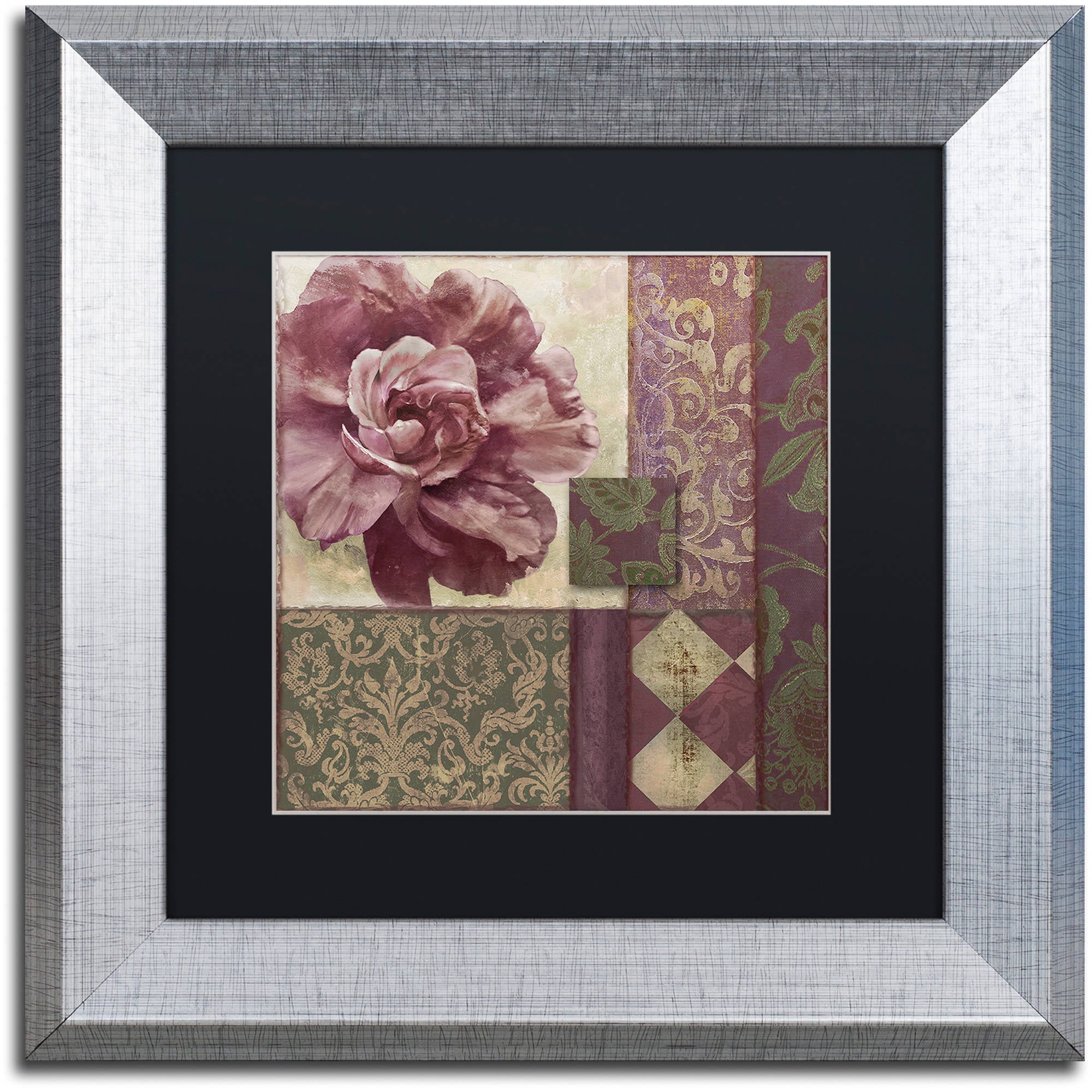 Trademark Fine Art "Patch Work Brocade I" Canvas Art by Color Bakery Black Matte, Silver Frame