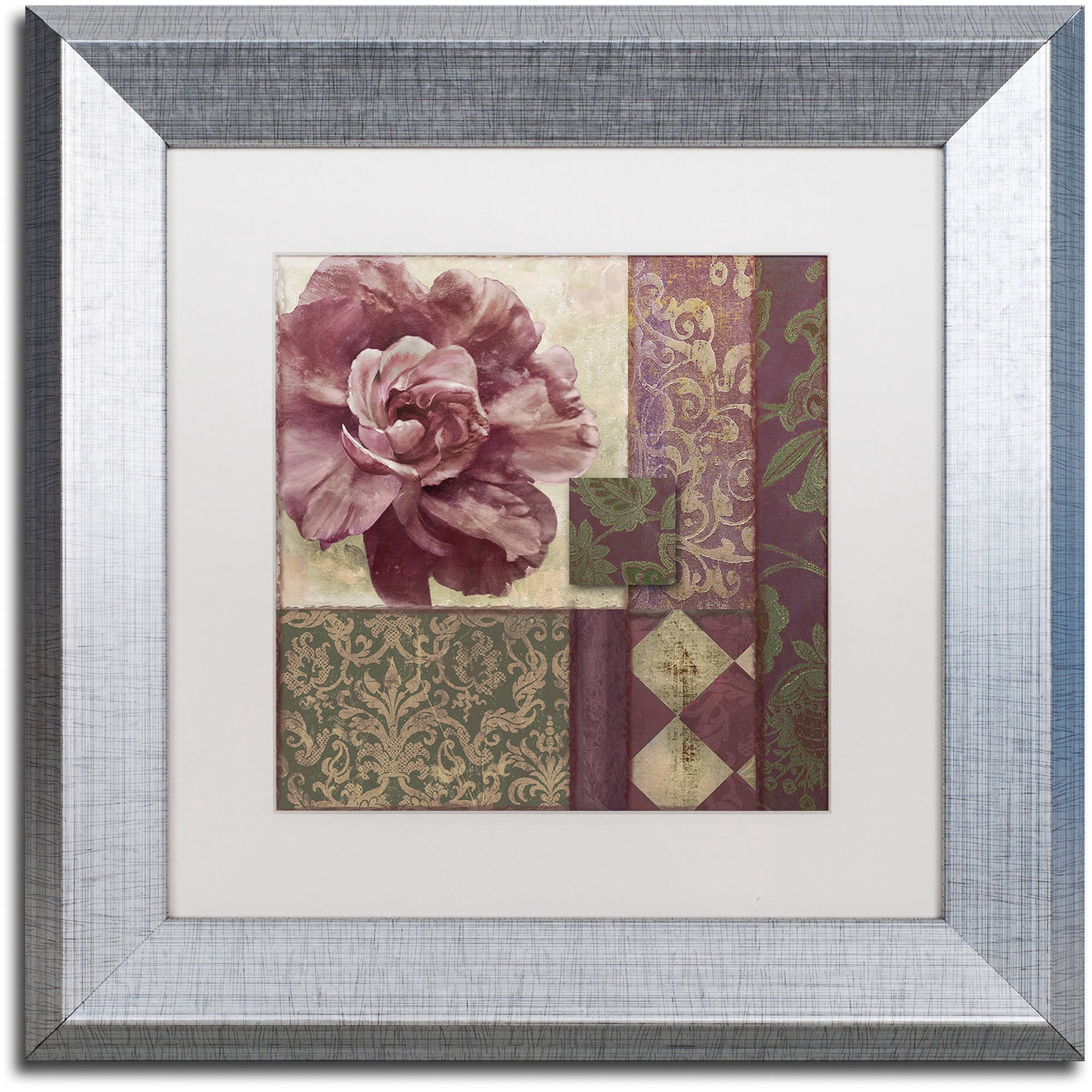Trademark Fine Art "Patch Work Brocade I" Canvas Art by Color Bakery White Matte, Silver Frame