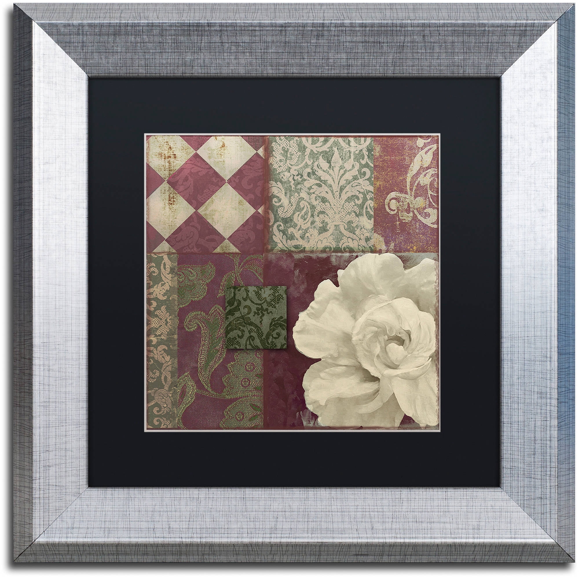 Trademark Fine Art "Patch Work Brocade II" Canvas Art by Color Bakery Black Matte, Silver Frame