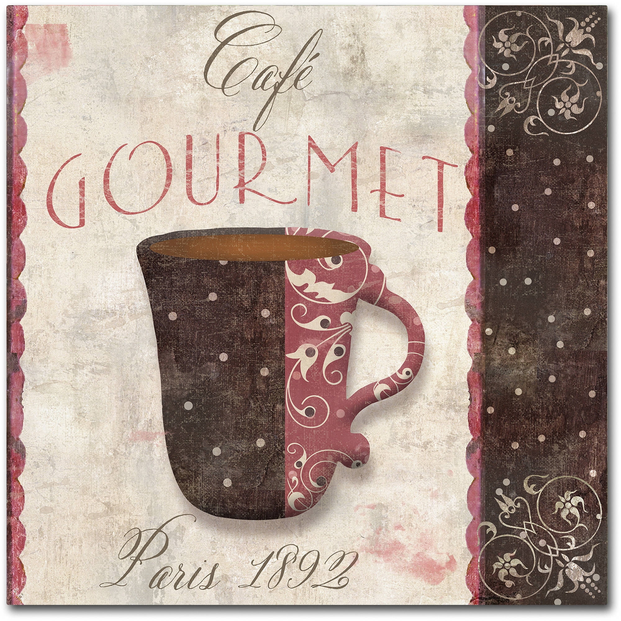 Vintage Paris Cafe Gourmet Canvas Art in Pink and Brown