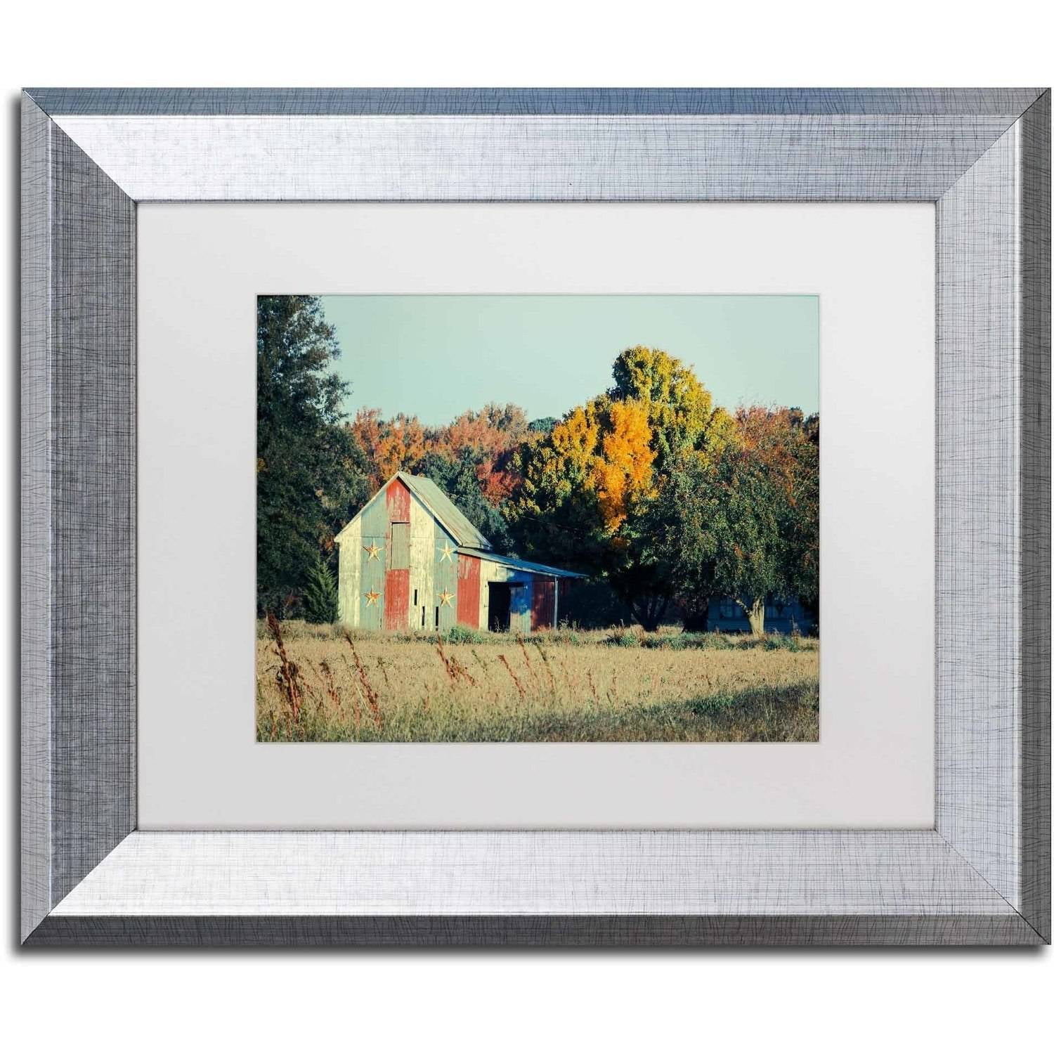 Trademark Fine Art 'Patriotic Barn in Field' Canvas Art by PIPA Fine Art, White Matte, Silver Frame