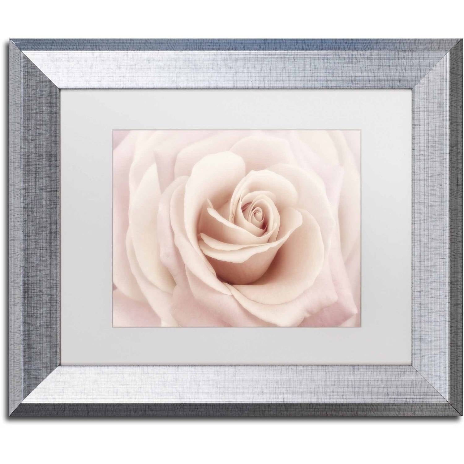 Trademark Fine Art 'Peach Pink Rose' Canvas Art by Cora Niele, White Matte, Silver Frame