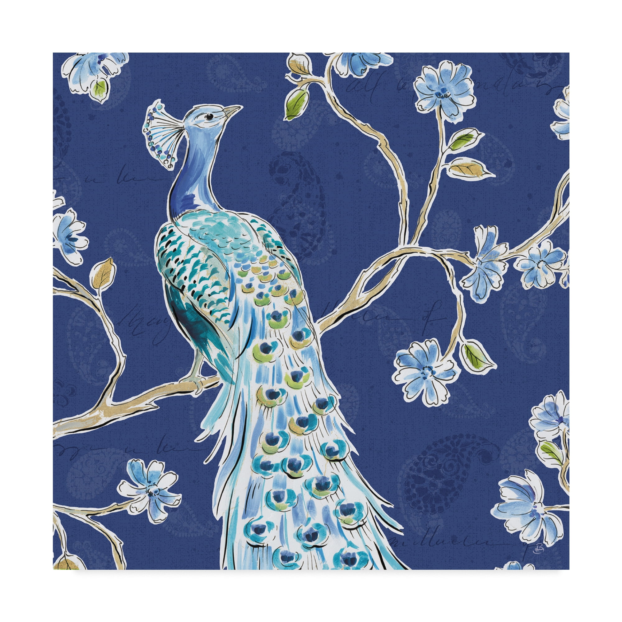Trademark Fine Art 'Peacock Allegory III Blue' Canvas Art by Daphne Brissonnet