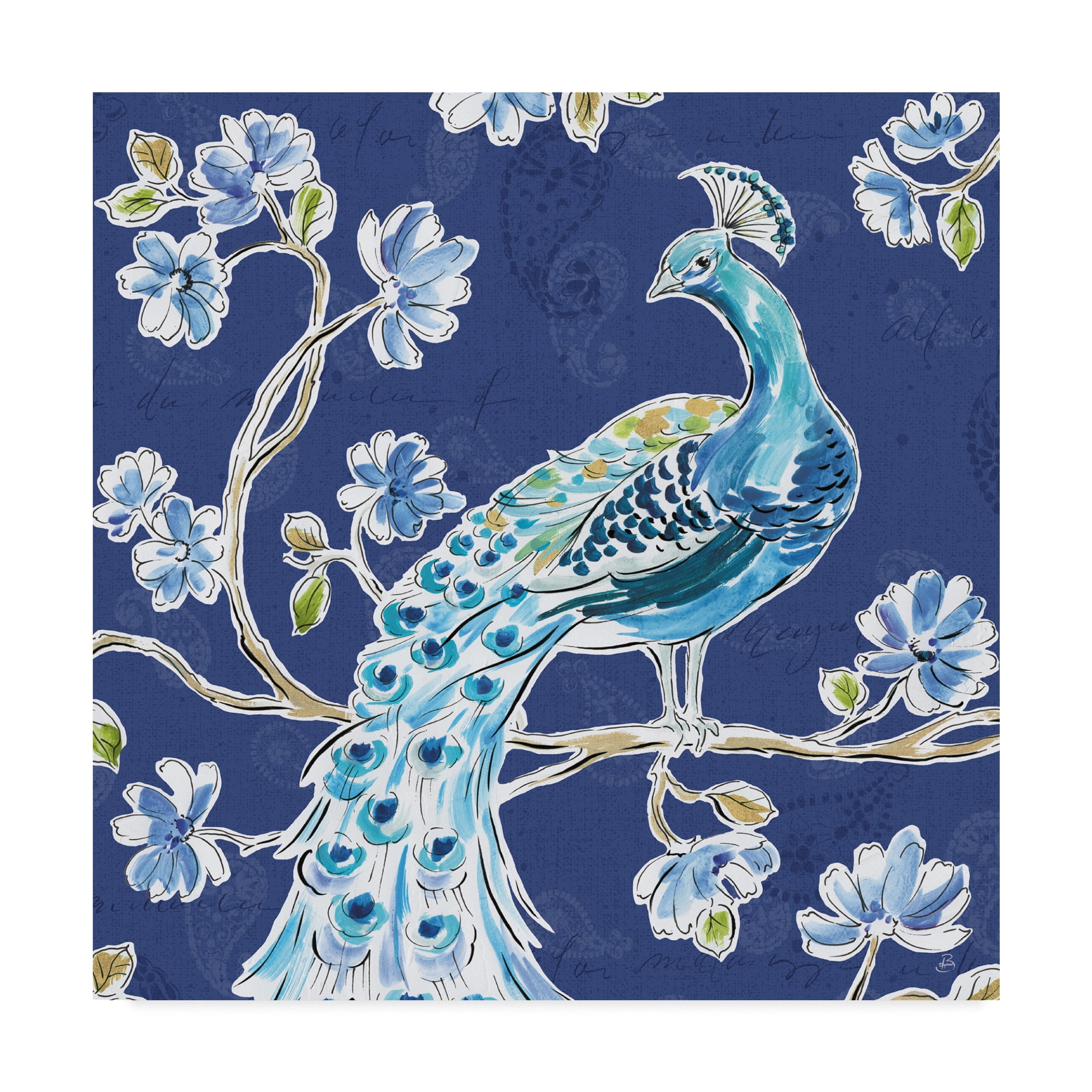 Trademark Fine Art 'Peacock Allegory IV Blue' Canvas Art by Daphne Brissonnet