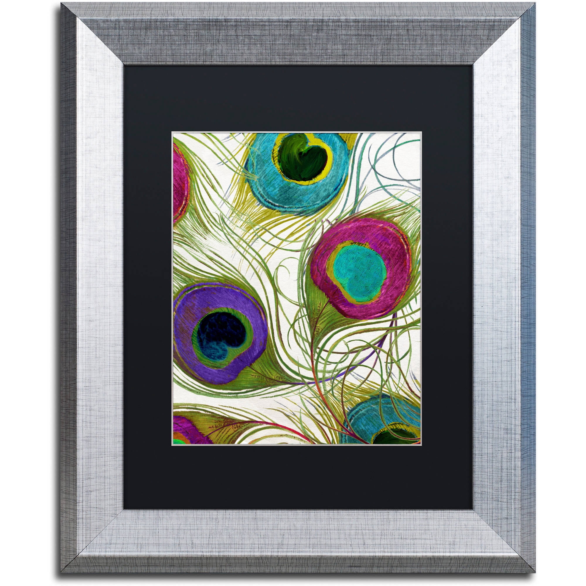 Trademark Fine Art "Peacock Feathers I" Canvas Art by Color Bakery Black Matte, Silver Frame