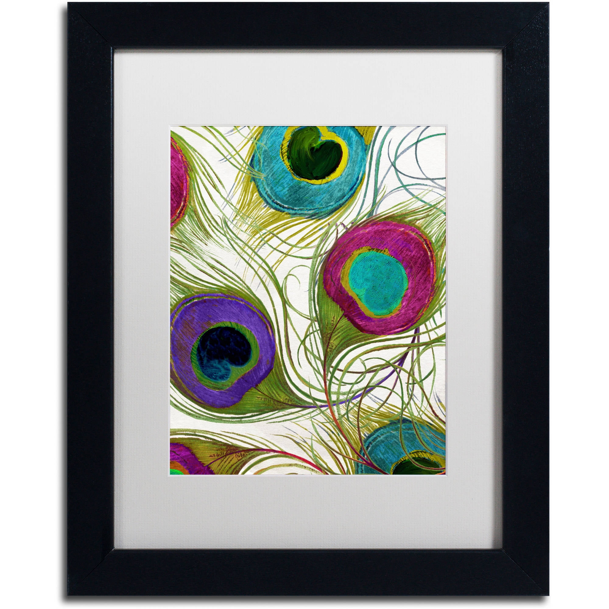 Trademark Fine Art "Peacock Feathers I" Canvas Art by Color Bakery White Matte, Black Frame