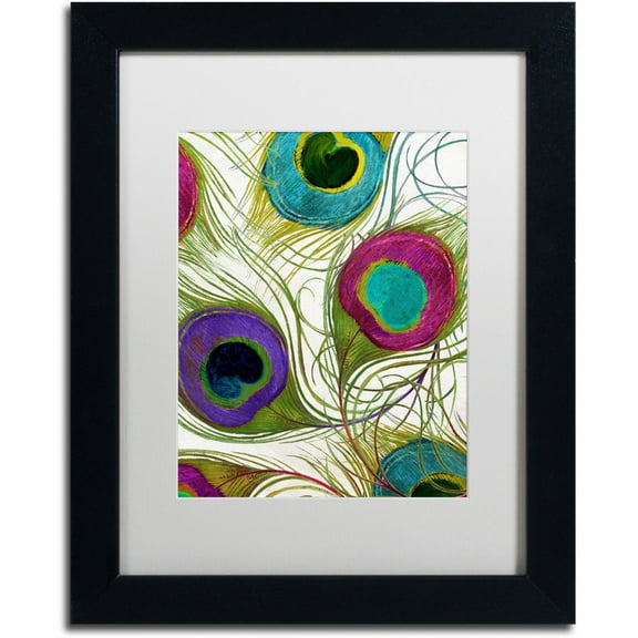 Trademark Fine Art "Peacock Feathers I" Canvas Art by Color Bakery White Matte, Black Frame