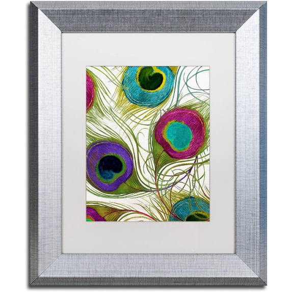 Trademark Fine Art "Peacock Feathers I" Canvas Art by Color Bakery White Matte, Silver Frame