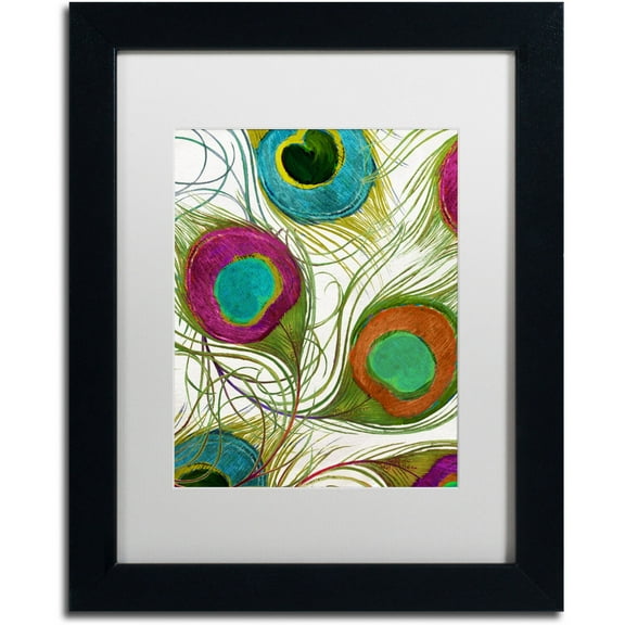 Trademark Fine Art "Peacock Feathers II" Canvas Art by Color Bakery White Matte, Black Frame