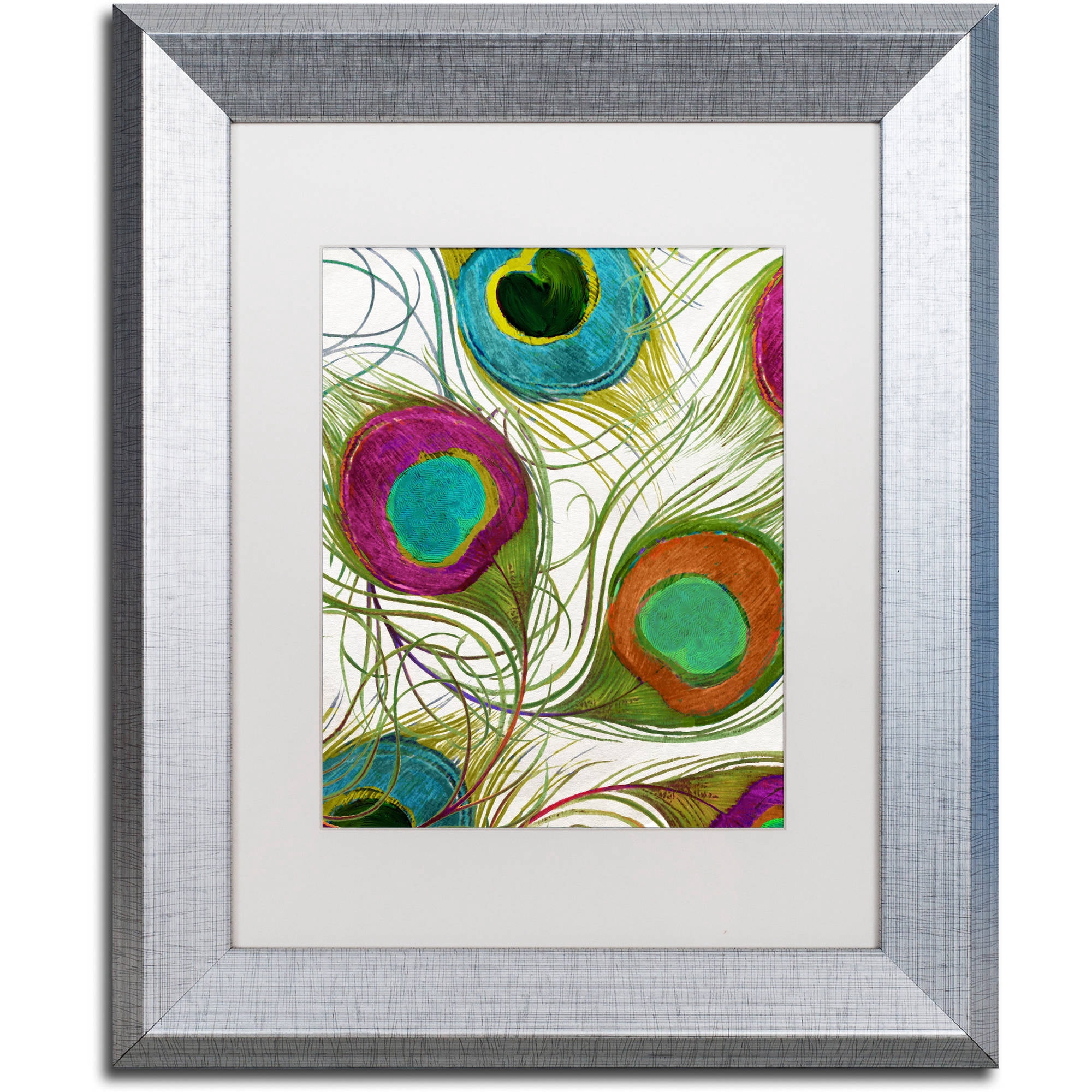 Trademark Fine Art "Peacock Feathers II" Canvas Art by Color Bakery White Matte, Silver Frame