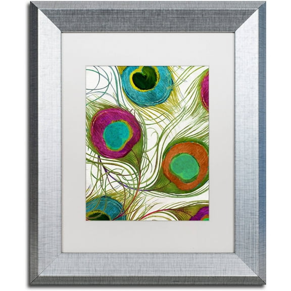 Trademark Fine Art "Peacock Feathers II" Canvas Art by Color Bakery White Matte, Silver Frame