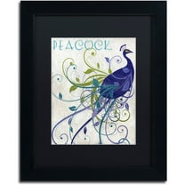 Trademark Fine Art "Peacock Nouveau I" Canvas Art by Color Bakery Black Matte, Black Frame