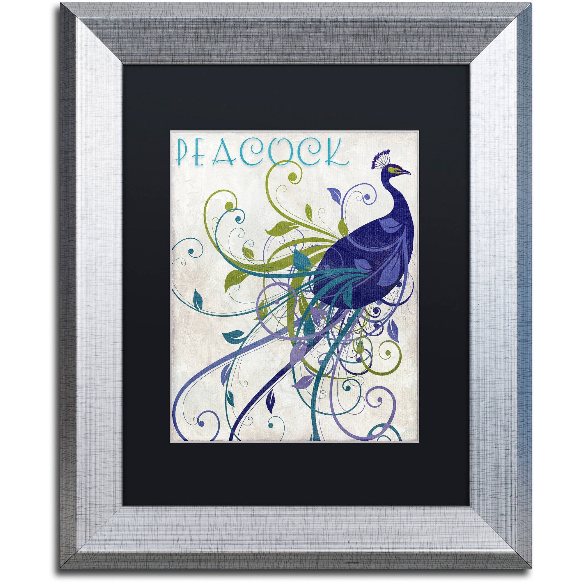 Trademark Fine Art "Peacock Nouveau I" Canvas Art by Color Bakery Black Matte, Silver Frame