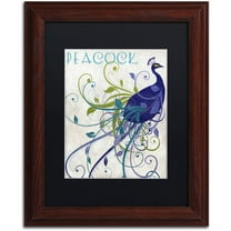 Trademark Fine Art "Peacock Nouveau I" Canvas Art by Color Bakery Black Matte, Wood Frame