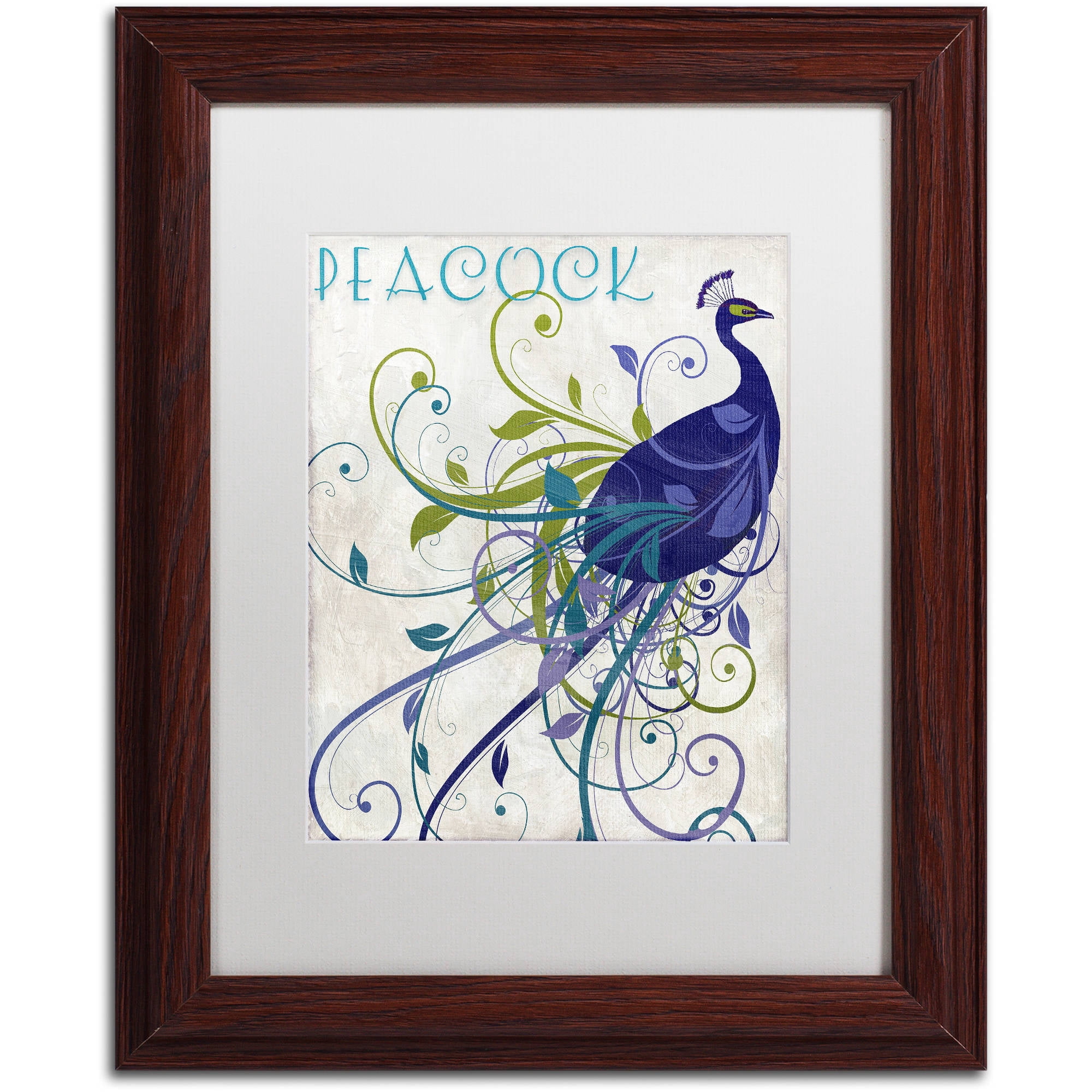 Trademark Fine Art "Peacock Nouveau I" Canvas Art by Color Bakery White Matte, Wood Frame