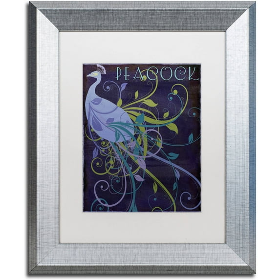 Trademark Fine Art "Peacock Nouveau II" Canvas Art by Color Bakery White Matte, Silver Frame