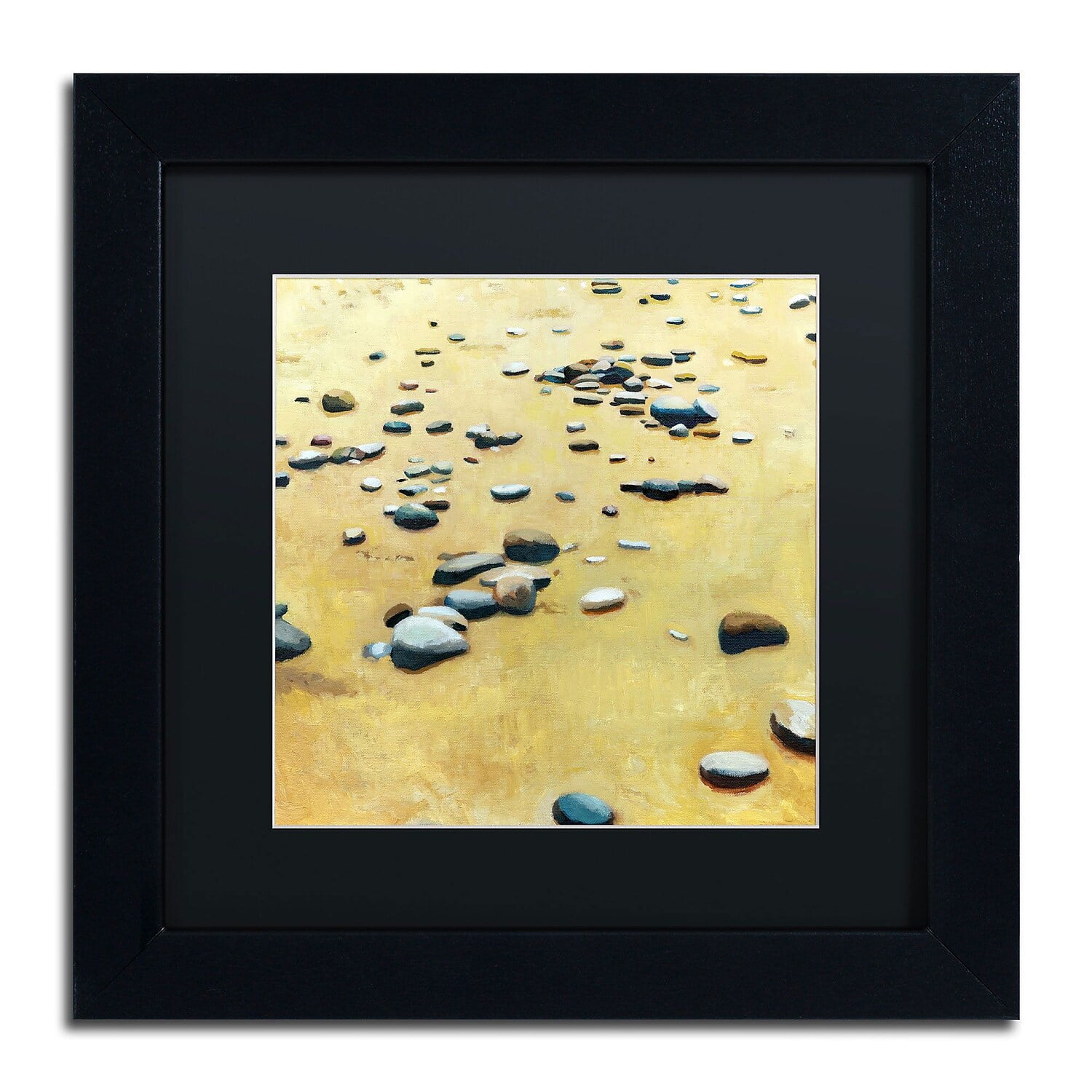 Trademark Fine Art "Pebbles on the Beach" Canvas Art by Michelle Calkins, Black Matte, Black Frame