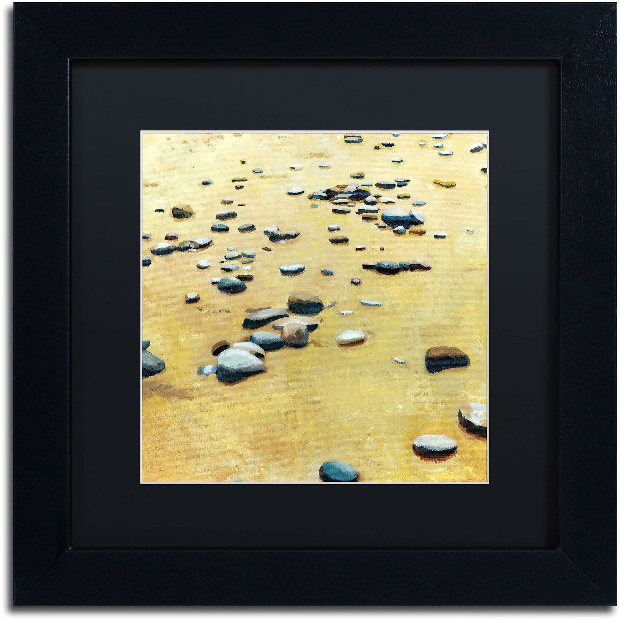 Trademark Fine Art "Pebbles on the Beach" Canvas Art by Michelle Calkins, Black Matte, Black Frame