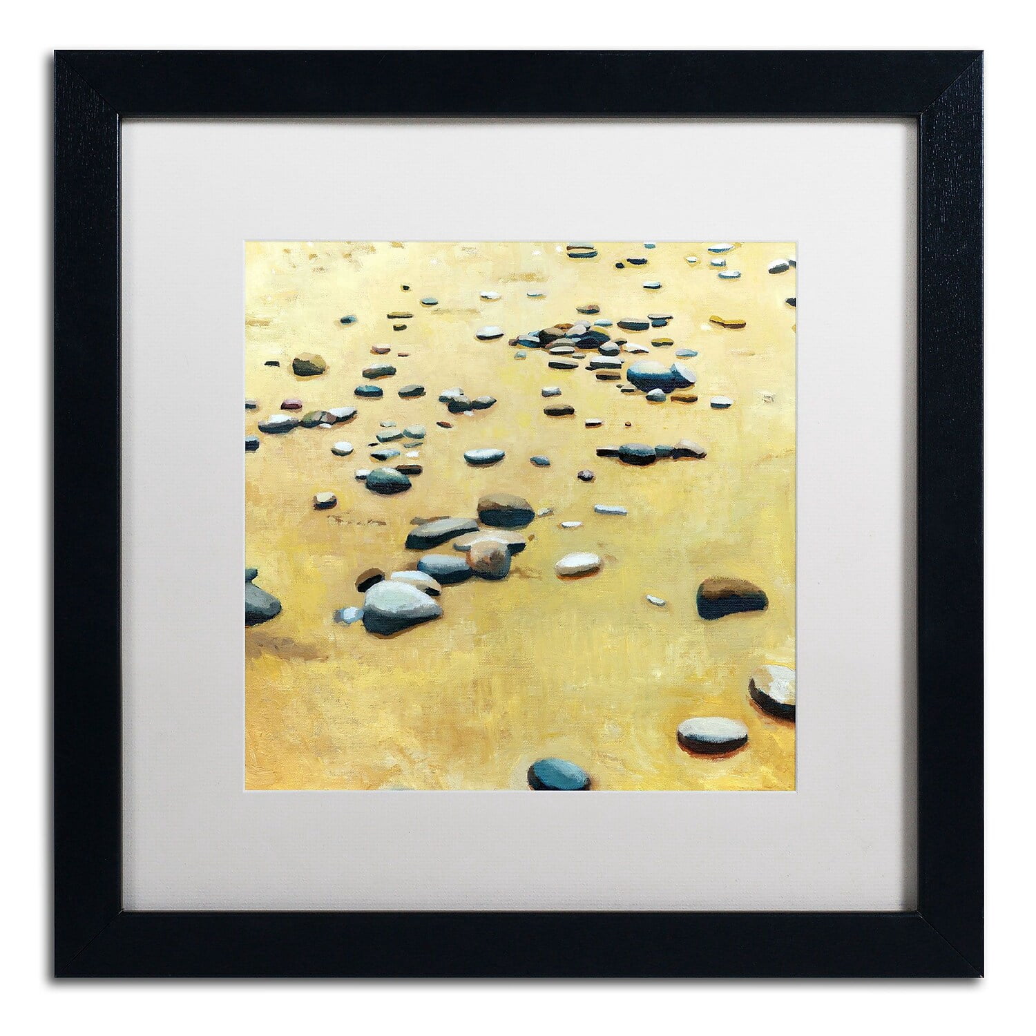 Trademark Fine Art "Pebbles on the Beach" Canvas Art by Michelle Calkins, White Matte, Black Frame