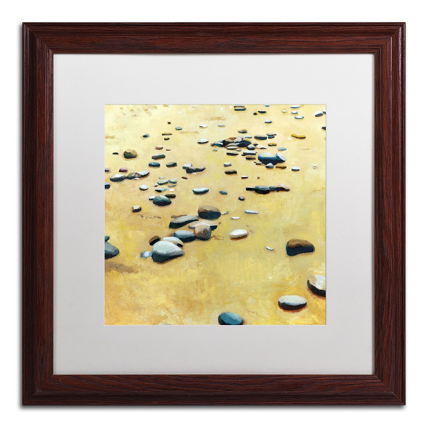 Trademark Fine Art "Pebbles on the Beach" Canvas Art by Michelle Calkins, White Matte, Wood Frame