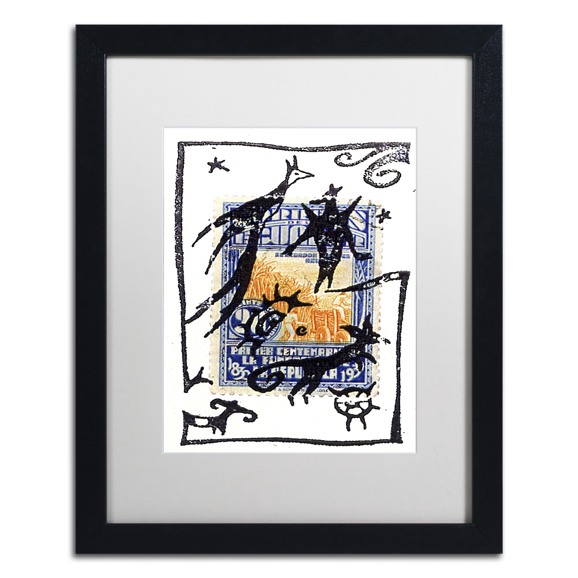 Trademark Fine Art 'Pelicos Stamp' Canvas Art by Nick Bantock, White Matte, Black Frame