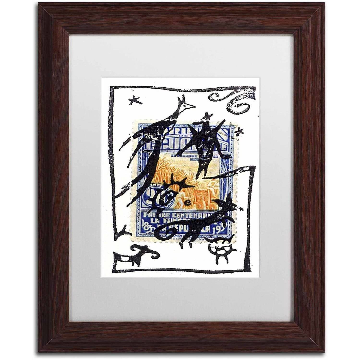 Trademark Fine Art 'Pelicos Stamp' Canvas Art by Nick Bantock, White Matte, Wood Frame