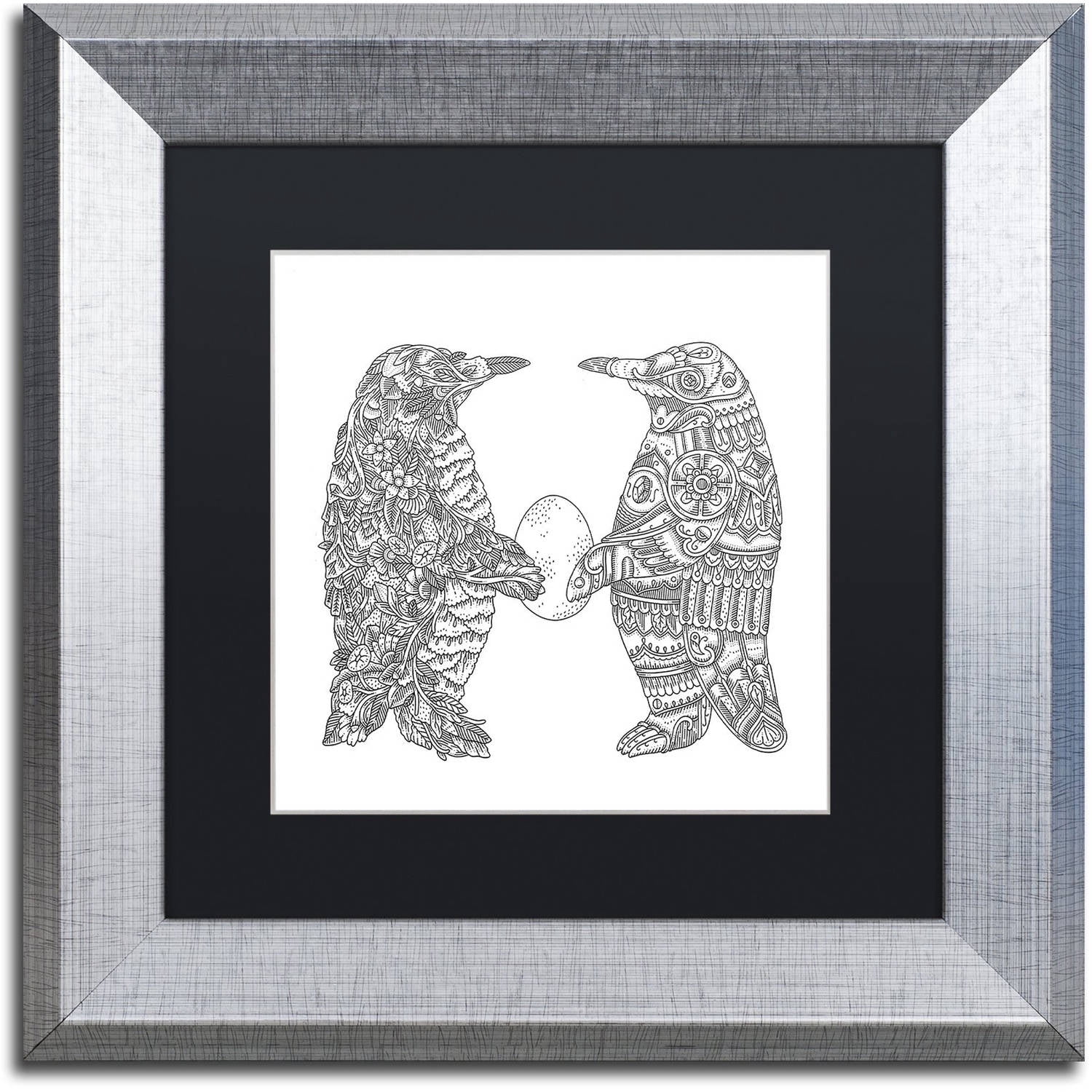 Trademark Fine Art "Penguin Lovers" Canvas Art by Filippo Cardu, Black Matte, Silver Frame