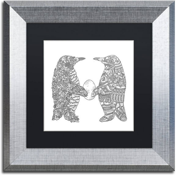 Trademark Fine Art "Penguin Lovers" Canvas Art by Filippo Cardu, Black Matte, Silver Frame