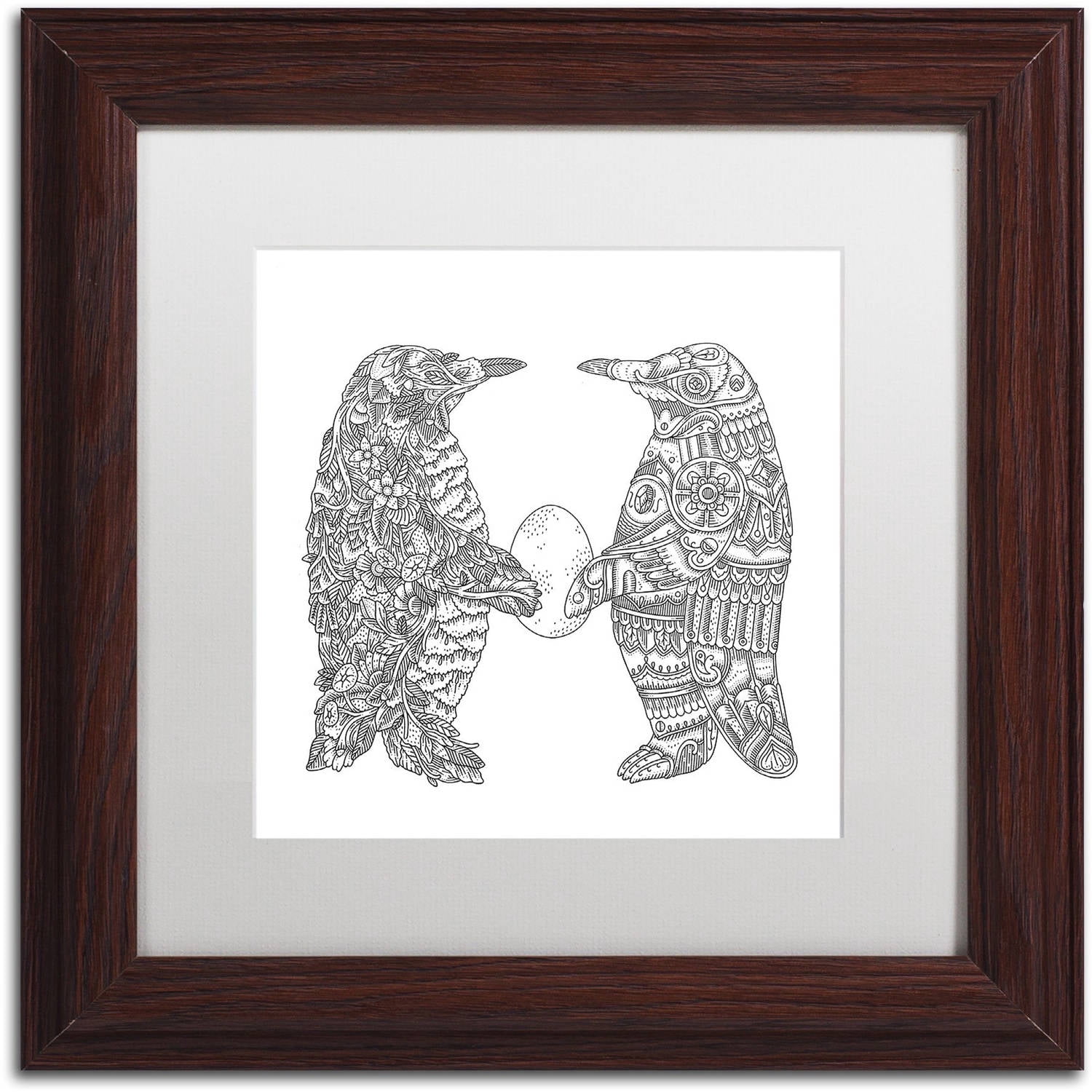 Trademark Fine Art "Penguin Lovers" Canvas Art by Filippo Cardu, White Matte, Wood Frame