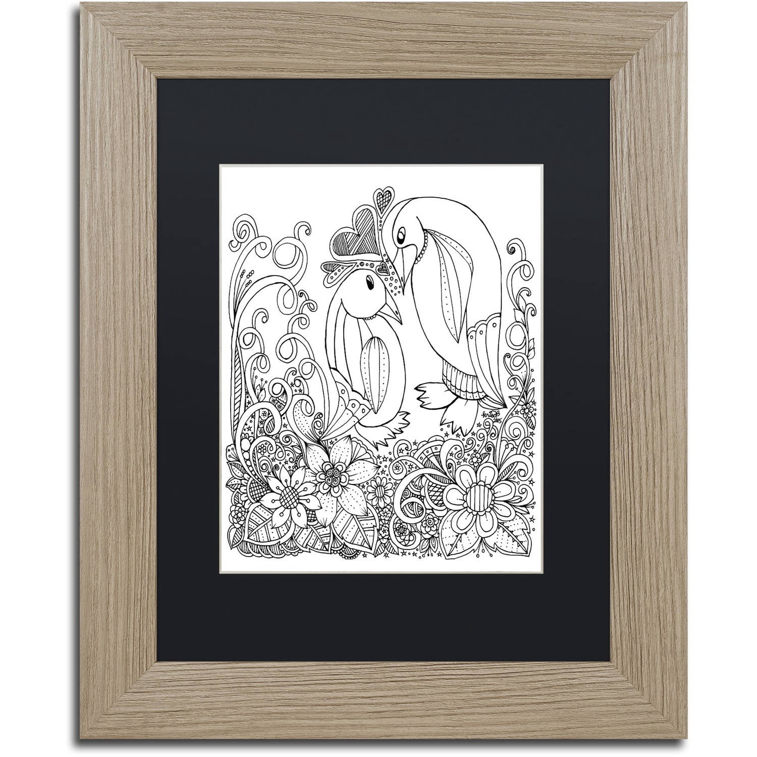 Trademark Fine Art "Penguins" Canvas Art by KCDoodleArt Black Matte, Birch Frame