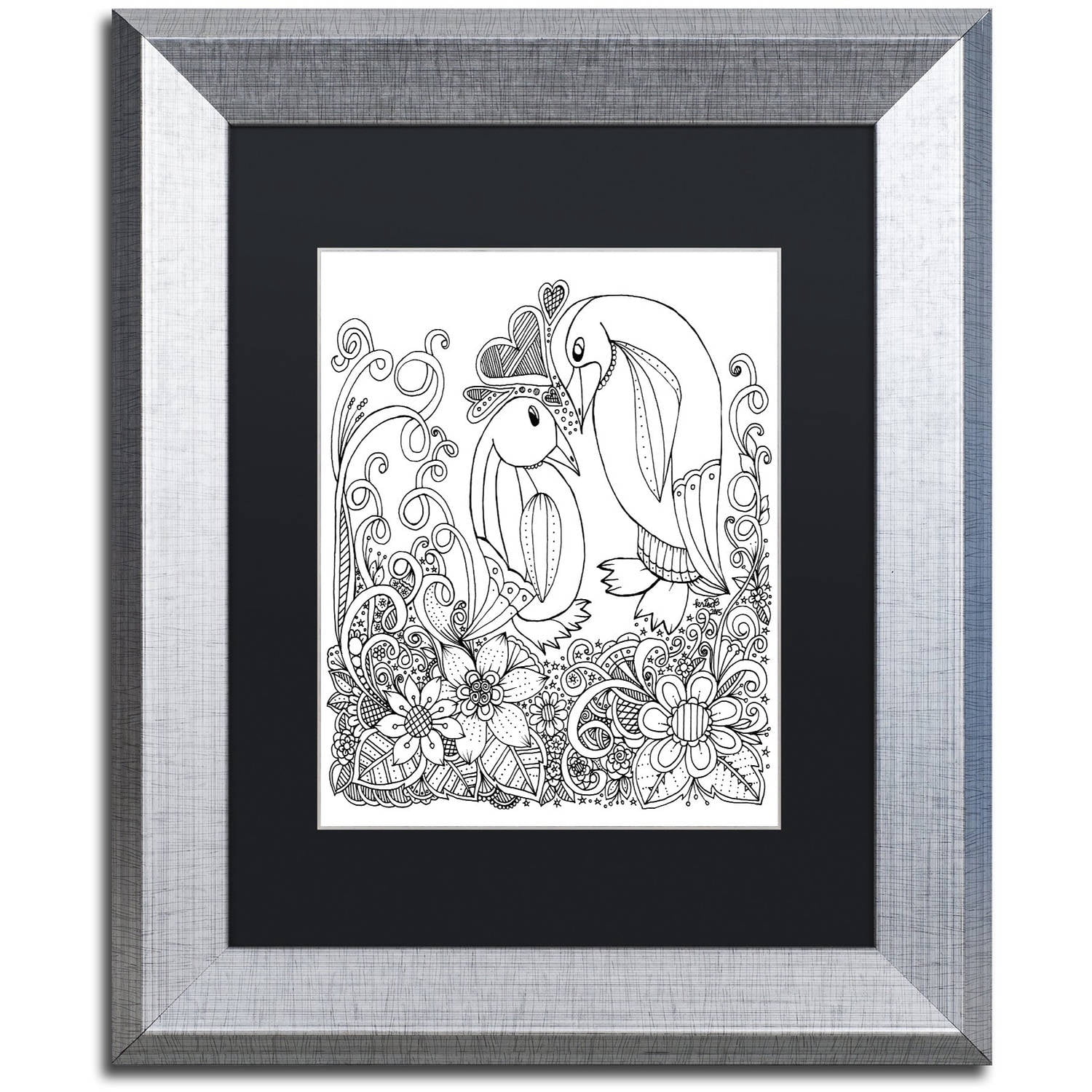 Trademark Fine Art "Penguins" Canvas Art by KCDoodleArt Black Matte, Silver Frame