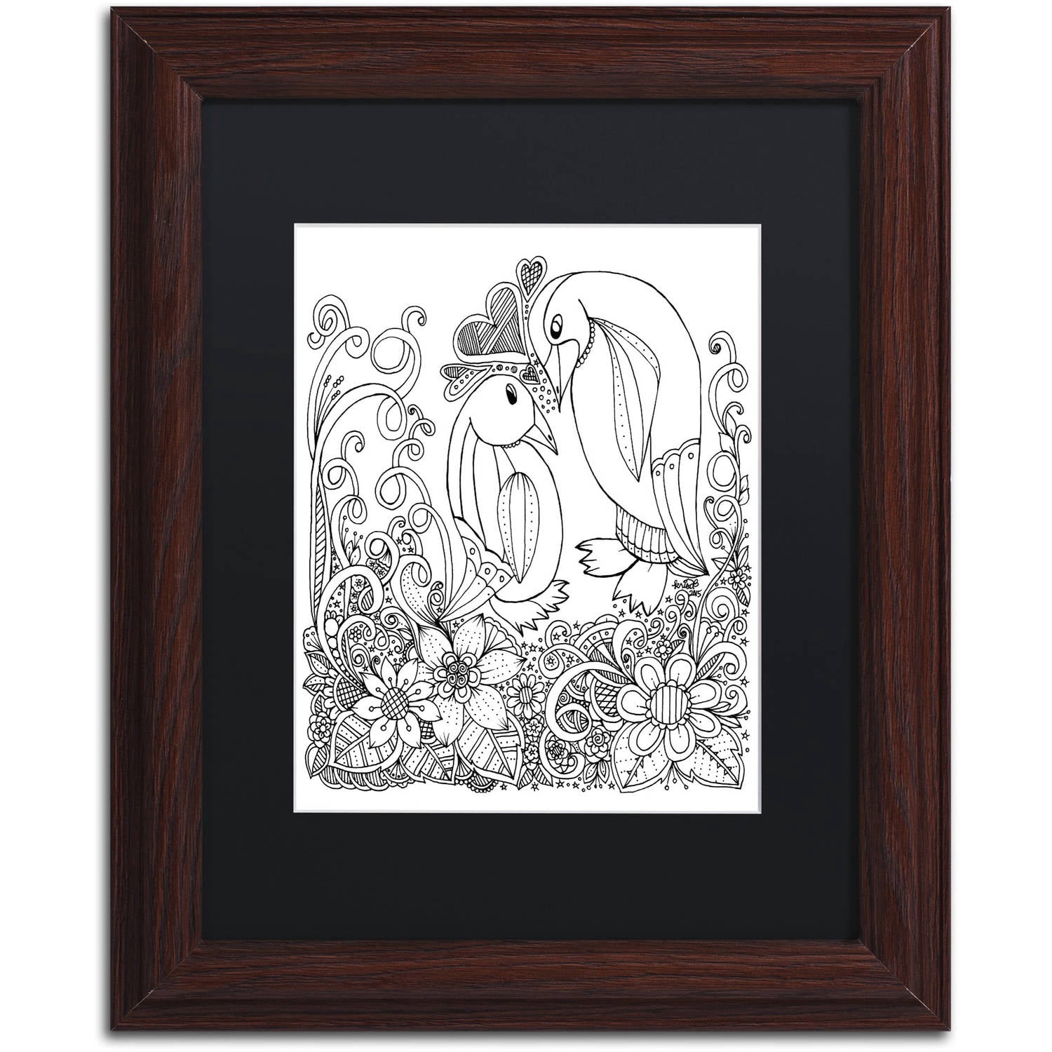 Trademark Fine Art "Penguins" Canvas Art by KCDoodleArt Black Matte, Wood Frame