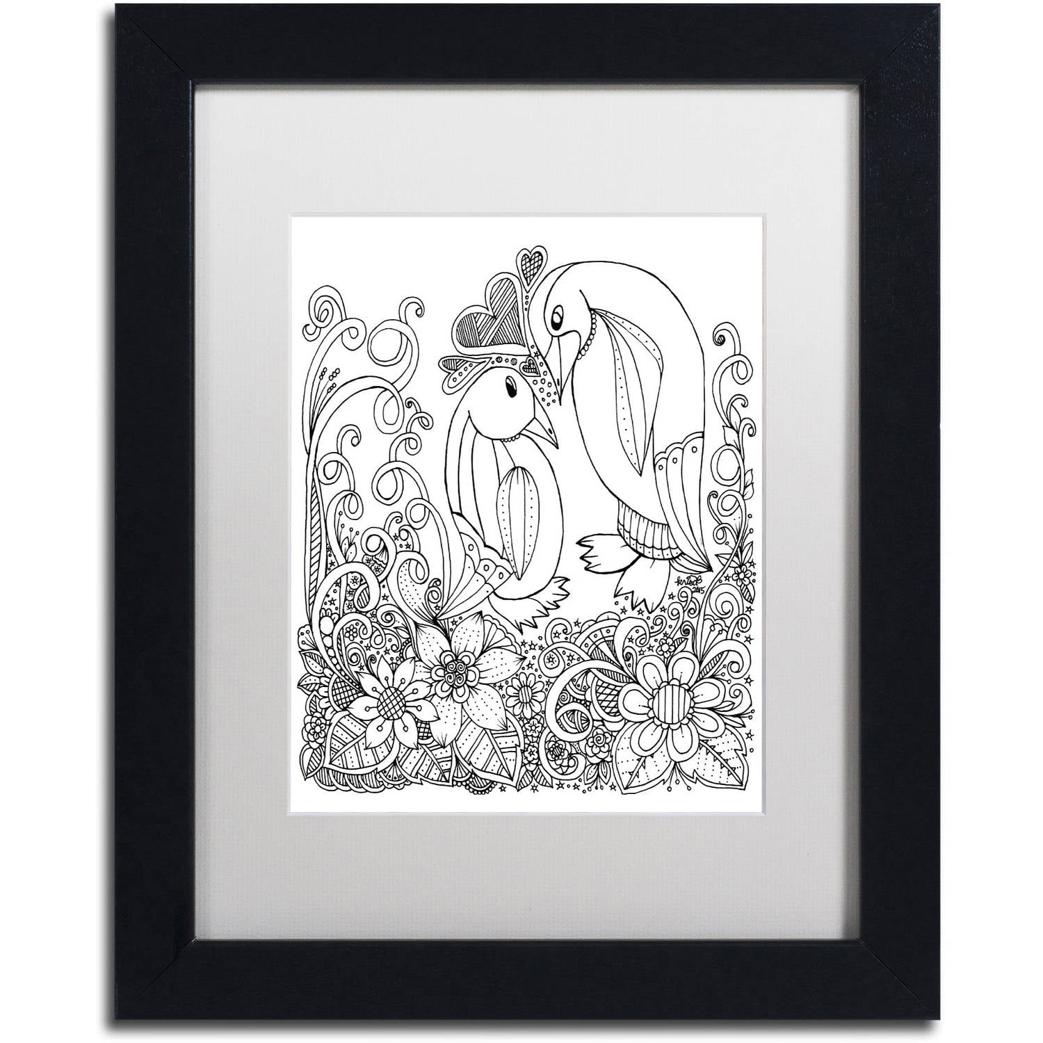 Trademark Fine Art "Penguins" Canvas Art by KCDoodleArt White Matte, Black Frame