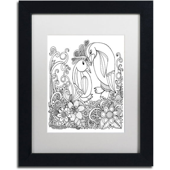 Trademark Fine Art "Penguins" Canvas Art by KCDoodleArt White Matte, Black Frame